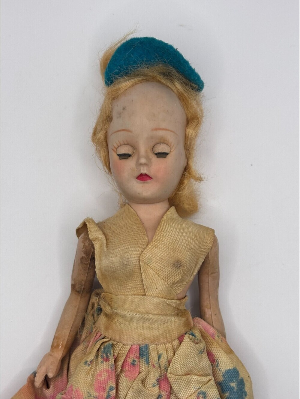 Antique 1940's-50's Carnival Celluloid Doll, Sleey Eyes, Orig. Clothes